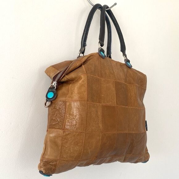 Gabs Franco Gabrielli Italy Patchwork Leather Convertible Tote Shoulder Bag Boho - Picture 3 of 16